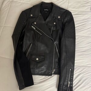 Express Black Leather Moto Jacket with Asymmetrical Zipper